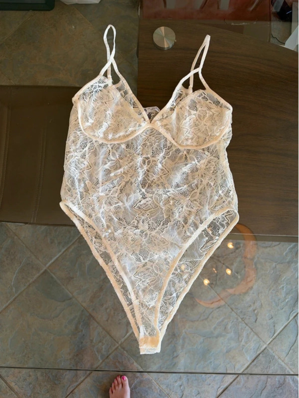 Zara Cream Lace Bodysuit Sheer Underwire Cami Teddy Shacket Layer L